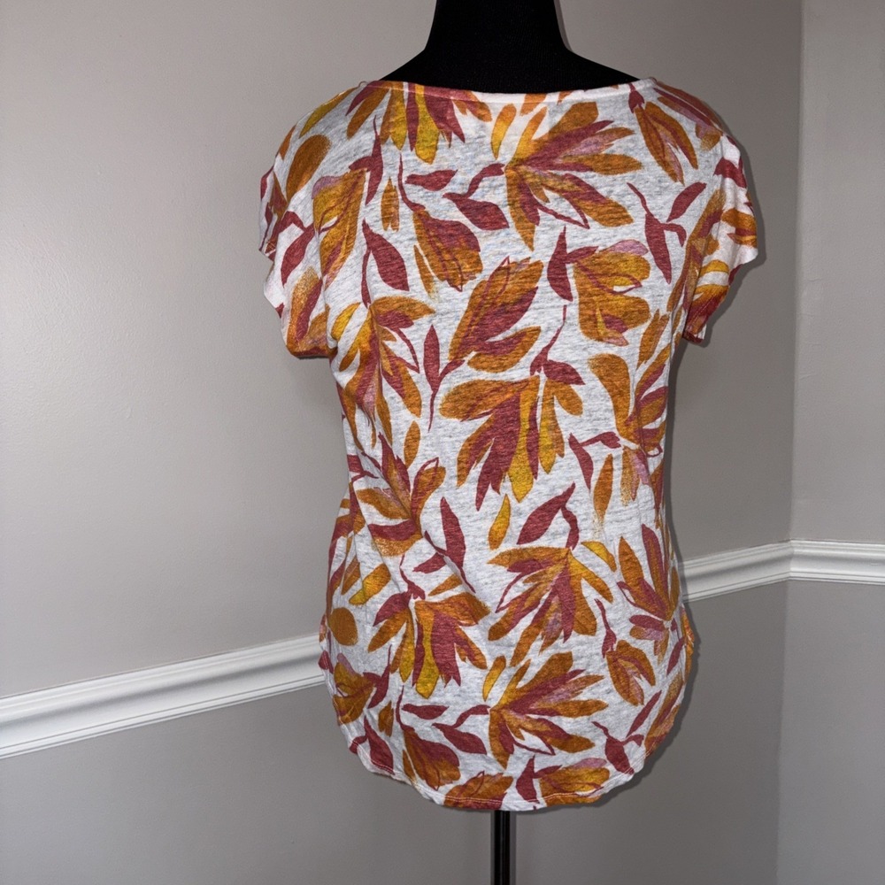 Cynthia Rowley Boho Top Women's Size L Orange Linen Floral Short Sleeve Tunic - Picture 4 of 12